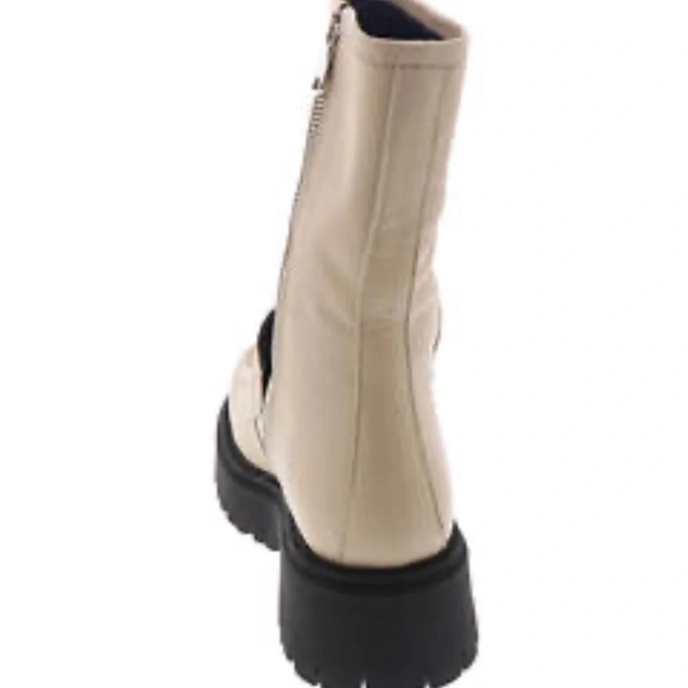 NWT NIB Free People Madison Leather Loafer Platform Boot Light Tan 38 Side Zip